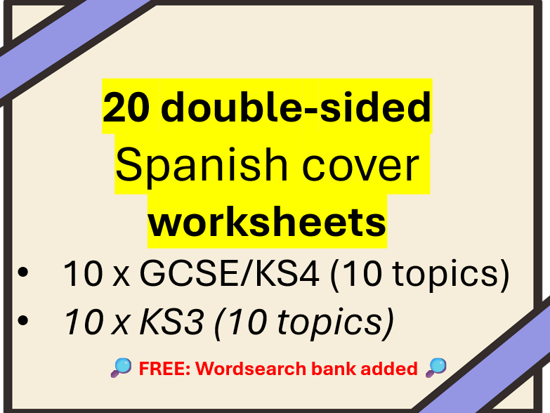 KS3 + KS4 Spanish: 20 double-sided cover worksheets (AQA, 2026)