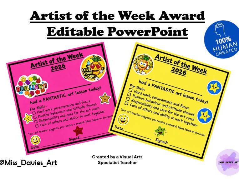 Editable "Artist of the Week" Award Printable