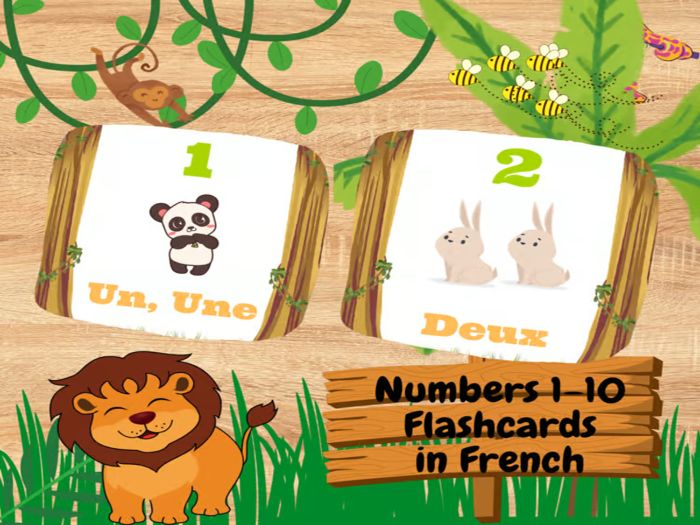 Animal Numbers Flashcards in French 1-10 for Prek & K to learn Numbers