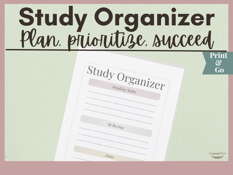 Study Organizer Printable | Student Planner Worksheet | Homework Tracker |To-Do & Review Template
