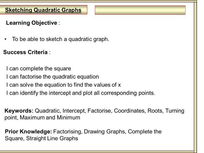 Sketching Quadratics Graphs - Complete The Square