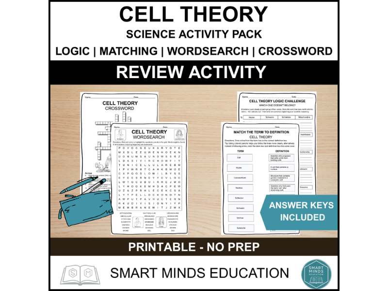 CELL THEORY ACTIVITY PACK | LOGIC | CROSSWORD | WORDSEARCH | MATCHING