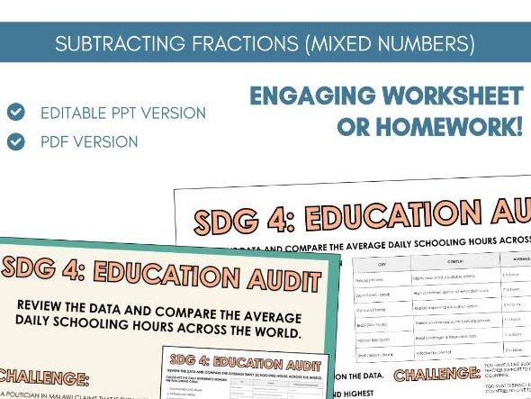 Subtracting Mixed Numbers | Worksheet Task Activity | Fractions