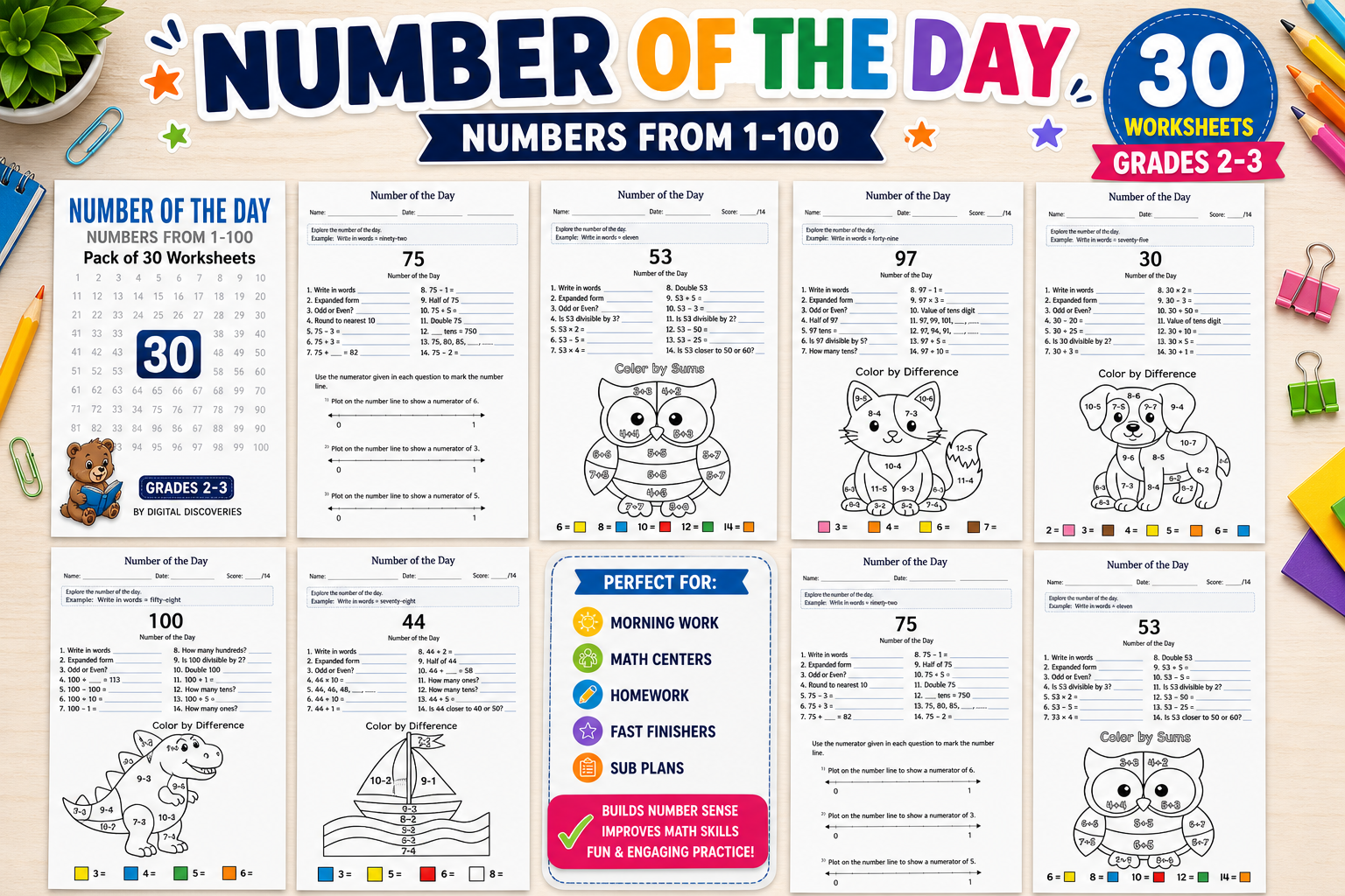 Number of the Day Worksheets Grades 2-3 Math Morning Work Daily Number ...