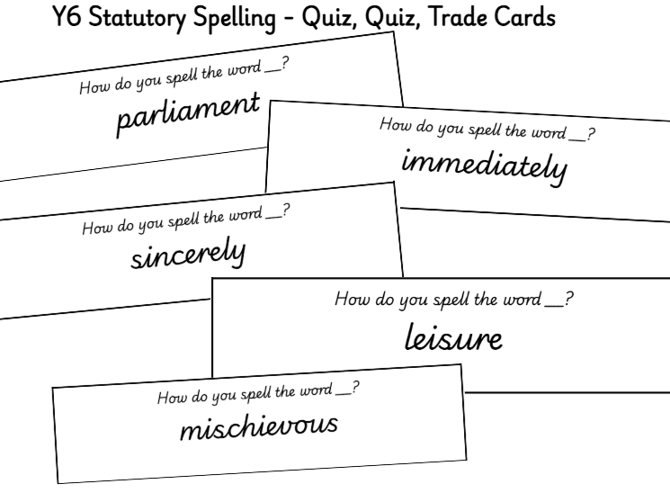 Year 6 Statutory Words Spelling - Cursive Version - Quiz, Quiz, Trade
