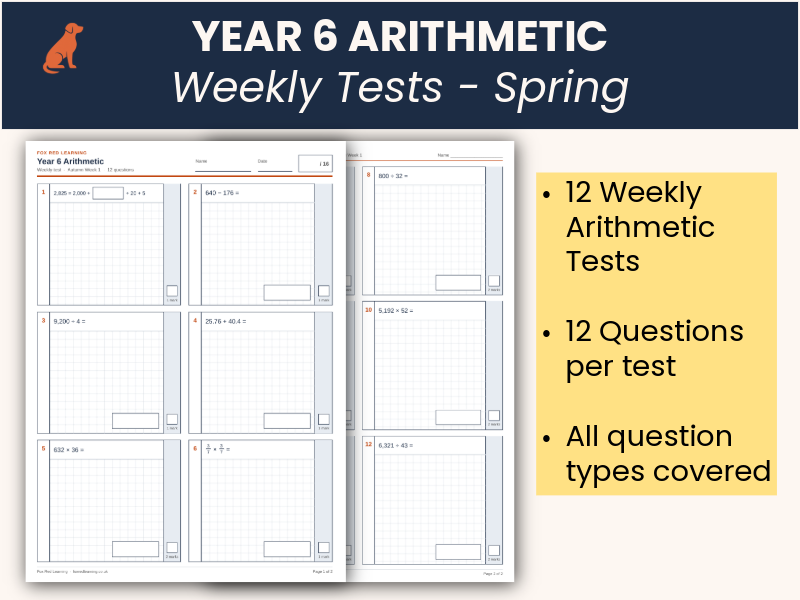 Year 6 Arithmetic | 12 Weekly Tests – Spring Term