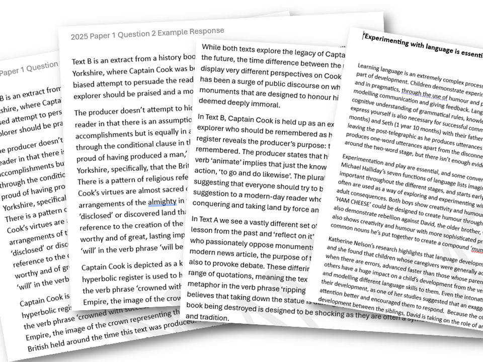 Example essays English Language Paper 1 (AQA A Level Past Paper 2025)