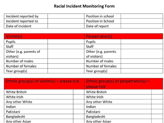 racial incident record form