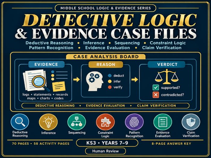 Detective Logic & Evidence Case Files | KS3 Critical Thinking | 70 Pages