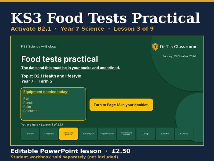 KS3 Activate B2.1 Health and Lifestyle: Investigating Food Tests