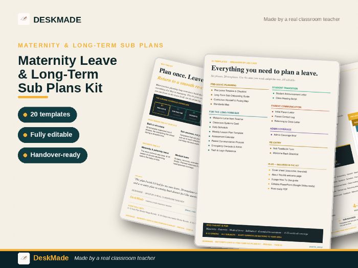 Maternity Leave & Long-Term Sub Plans Kit | 20 Editable Templates