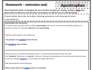 Functional Skills English Level 1 SPaG  Homework/Extension Activities