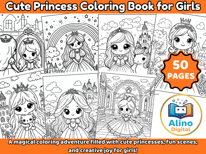 Cute Princess Coloring Book for Girls