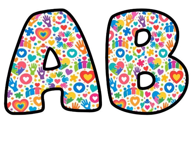 Hands Hearts Together Bubble Letters | PSHE Bulletin Board Letters | Printable Alphabet A-Z and 0-9