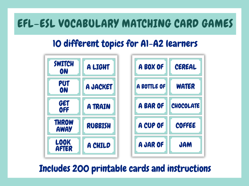 EFL-ESL Vocabulary Matching Card Games (A1–A2 level)