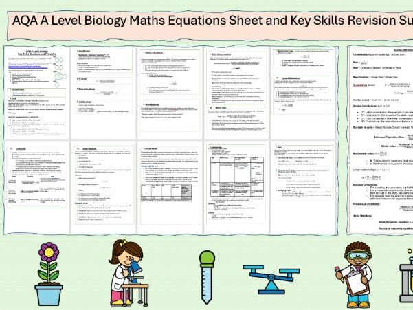 AQA A Level Biology Maths Equations Sheet and Key Skills Revision Summary