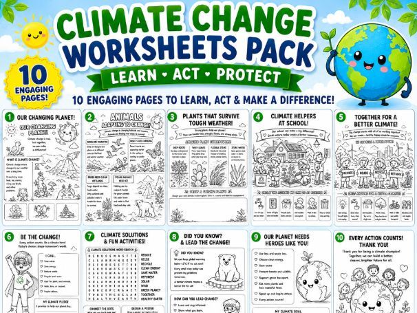 Climate Change Resilience Worksheets Pack | Coloring Posters & Activities Little Earth (Grade 3-6)