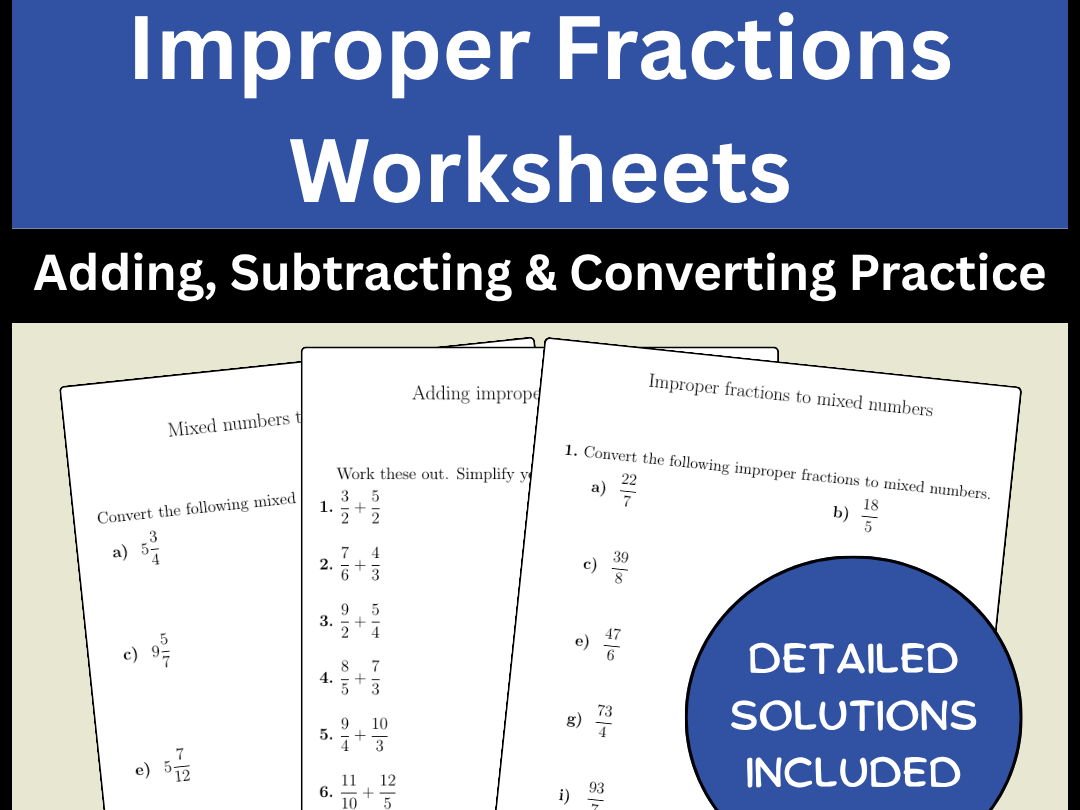 Improper fractions worksheets (with Improper Fractions Worksheets Adding, Subtracting & Converting Practice)