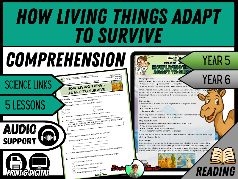 Exploring Habitats: How Living Things Adapt to Survive | Reading Comprehension | Year 5/6
