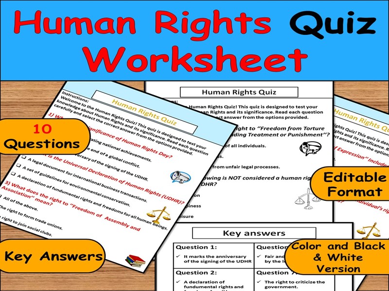 Human Rights Quiz Worksheet | Explore UDHR Principles | December 10 Activity
