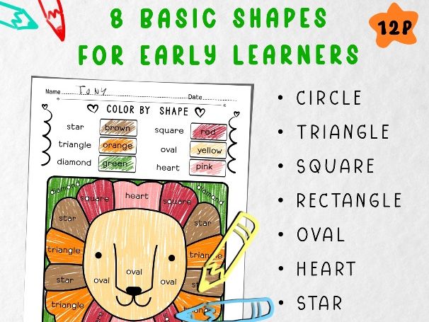 Color by Shape, 2-in-1 Activity Pack, Shape Recognition & Vocabulary Practice