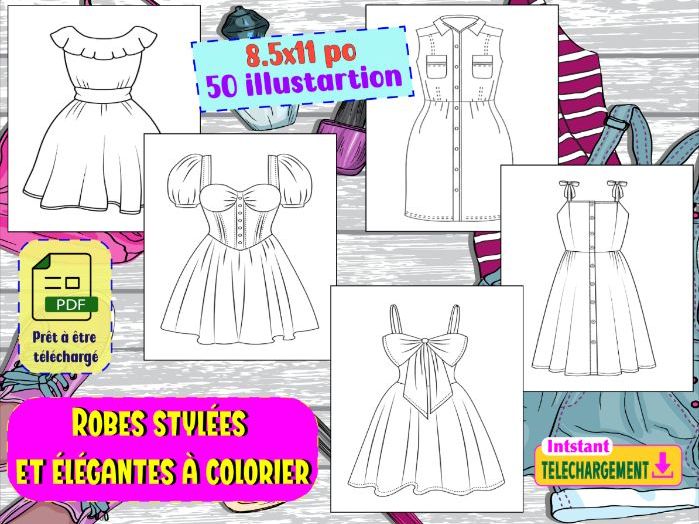 Robes stylées et élégantes à colorier