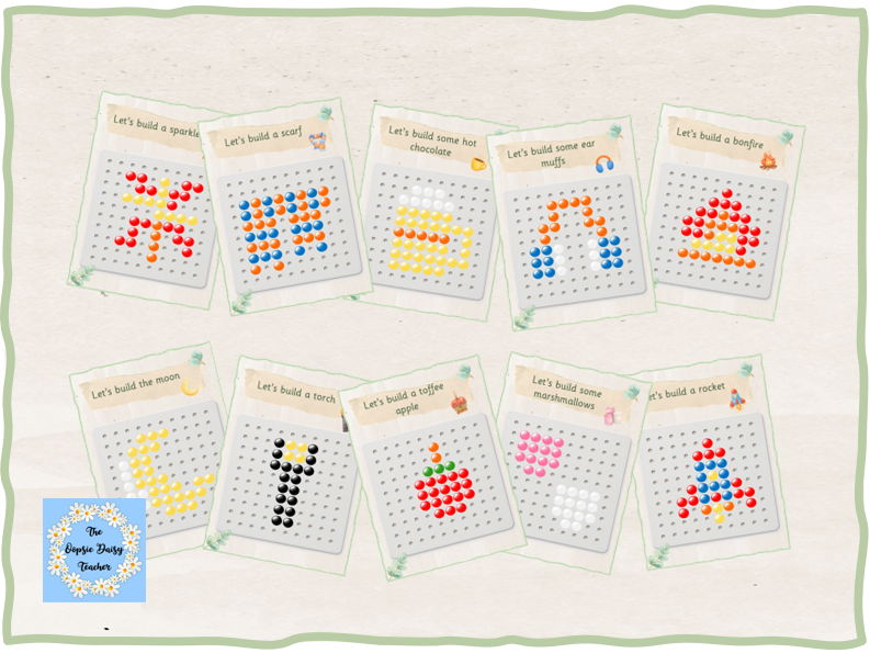 Peg Board Challenge Cards - Bonfire Night (Natural Theme)