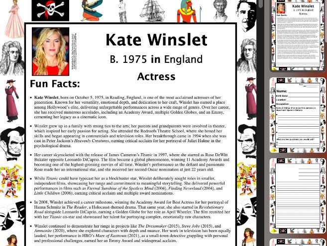 Kate Winslet PACKET & ACTIVITIES, Important Historical Figures Series