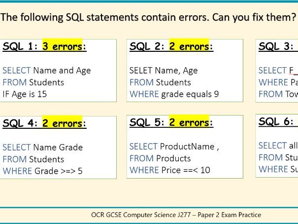 GCSE Computer Science OCR J277 – SQL & Databases (Paper 2) | Full Lesson PowerPoint + Exam Practice