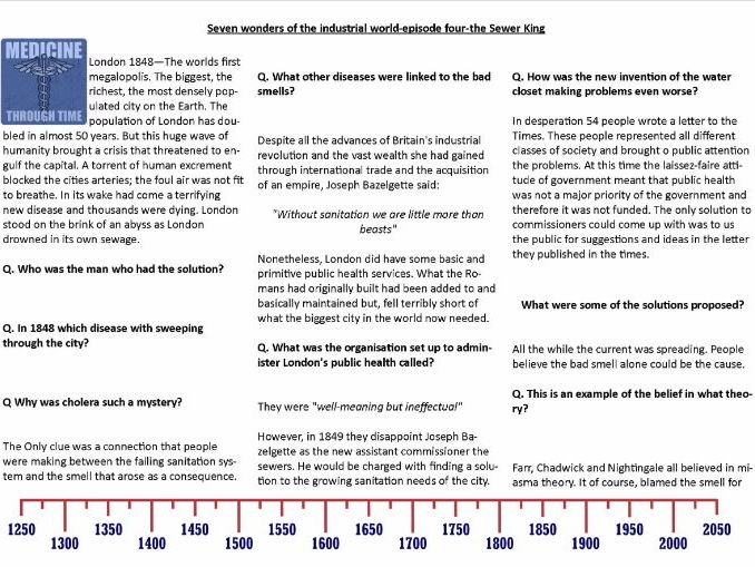 'The Sewer King' Worksheet to support the BBC TV  Documentary GCSE 9-1