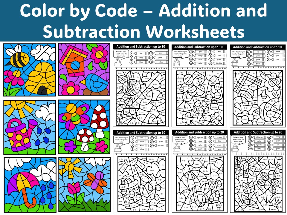 Color by Code – Addition and Subtraction Worksheets