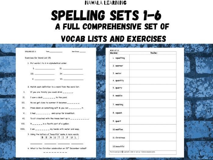 English Spelling Lists with Exercises (Set 1-6) linked with the N.C.