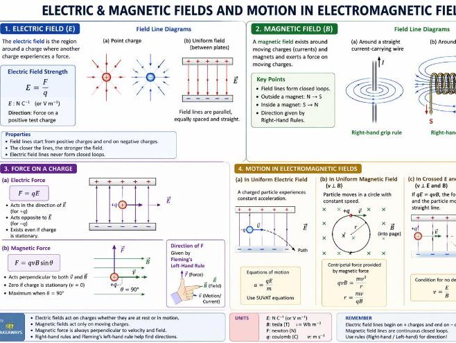 Summary of electric and magnetic field and motion of charges IBDP and AS, A levels