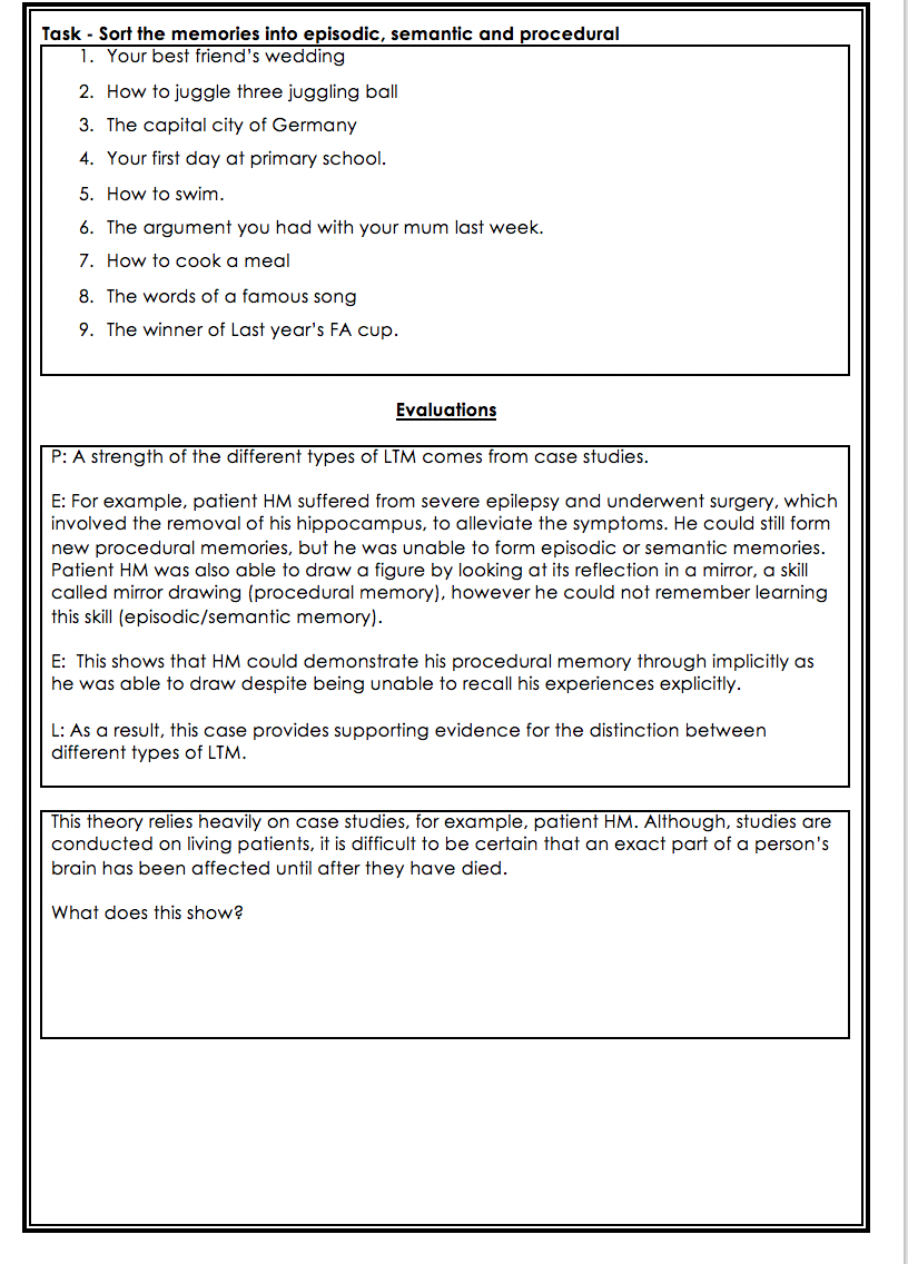 Memory Types of Long Term Memory (LTM) Booklet included Teaching