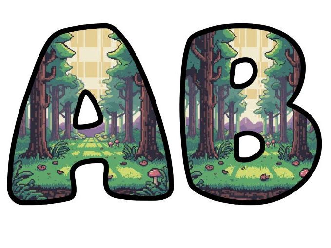 Woodland Habitat Retro 8-Bit Pixel Alphabet Letters | Classroom Display, A-Z 0-9