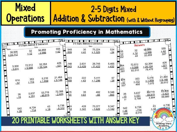 2–5 Digit Mixed Addition and Subtraction (With & Without Regrouping) Worksheets | Master Multi-Digit