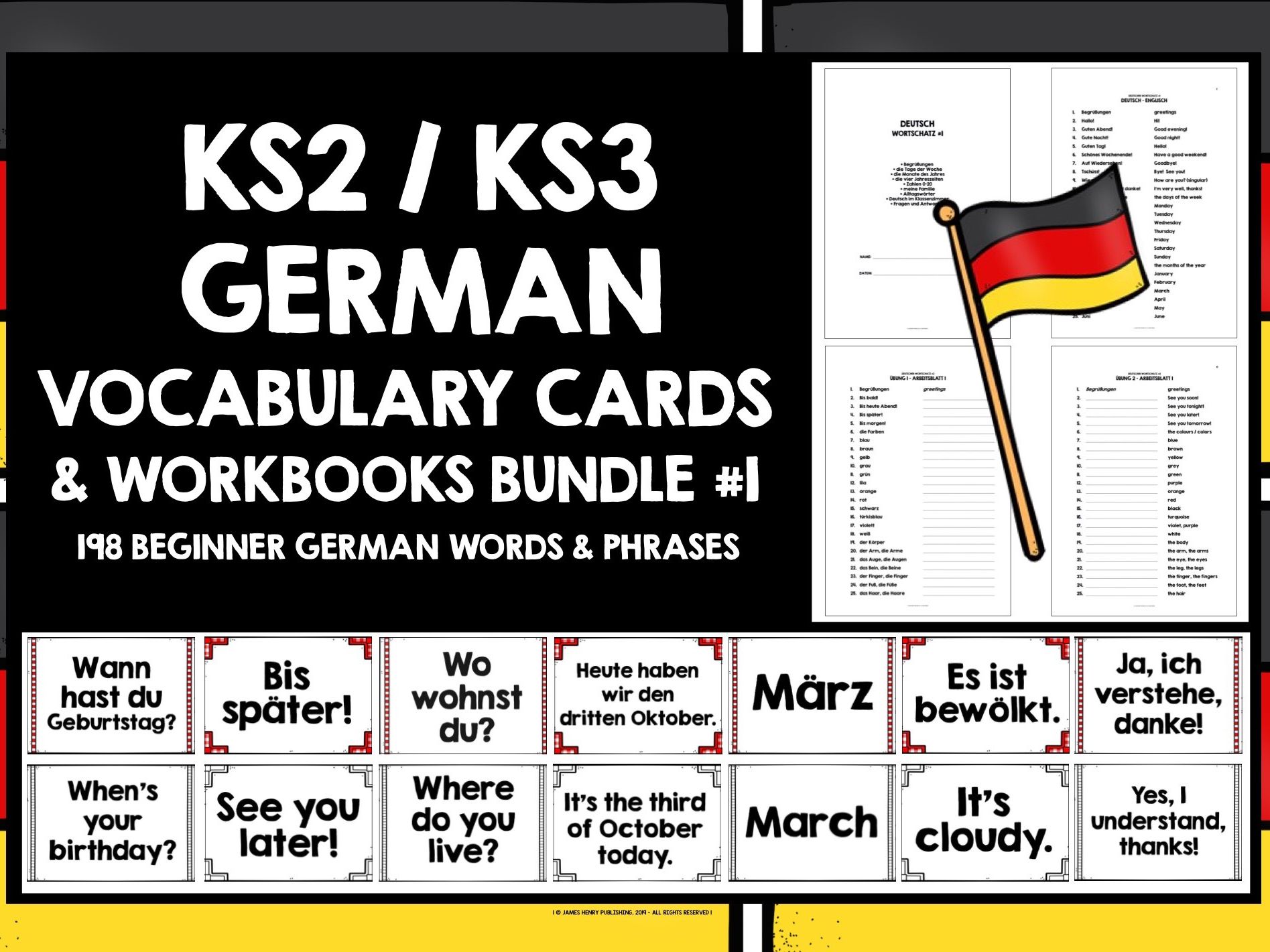 GERMAN VOCABULARY CARDS & WORKBOOKS MINI-BUNDLE #1