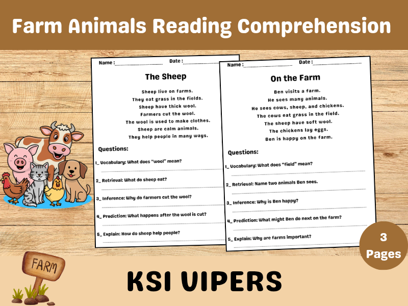 Farm Animals Reading Comprehension | VIPERS Practice | KS1 | Includes Answers