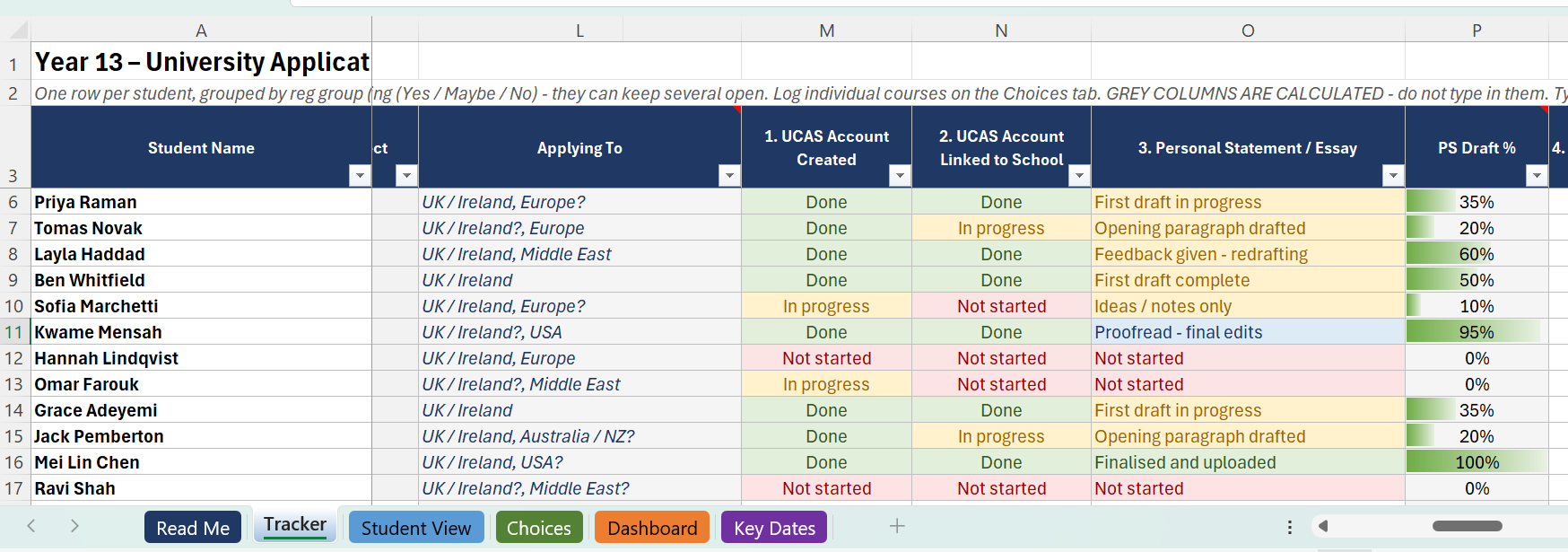 Year 13 University Application Tracker | UCAS, USA & International ...