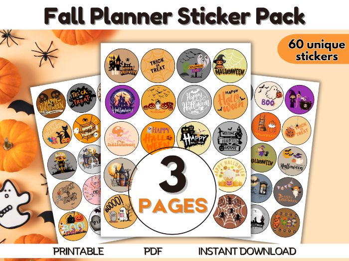 Printable Round Halloween Stickers For Kids-DFY, 3 pages-20 stickers per page.  Hands On Activity