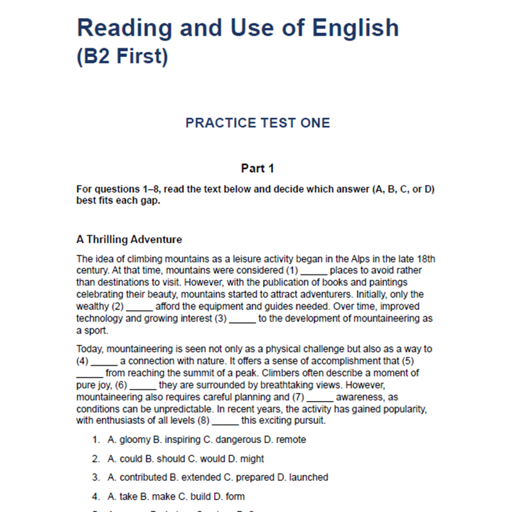5 Practice Tests For Cambridge English B2 Reading Use Of English 5 Practice Tests For Cambridge English B2 Reading Use Of English
