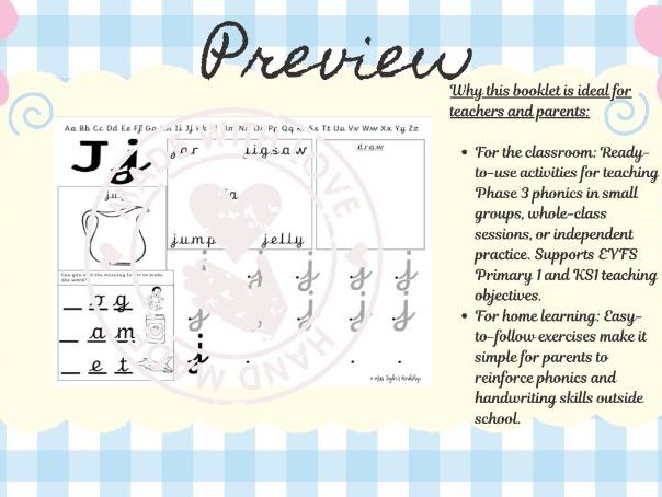 Pre-Cursive JVWXYQUZ Phase 3 Phonics Booklet 1