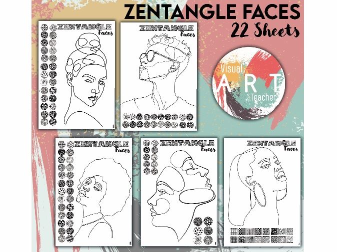 Zentangle Faces – Mindful Art Drawing Pages