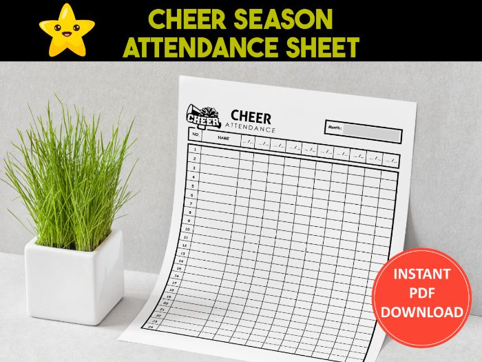 Printable Cheer Season Attendance Sheet | Roster, Practice Schedule, Sports