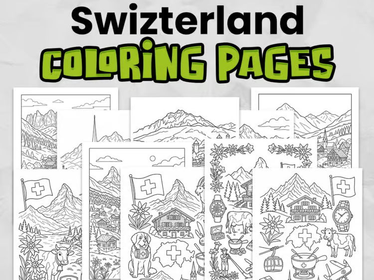 Switzerland Colouring Pages | Switzerland Country Study | Europe Geography Activity