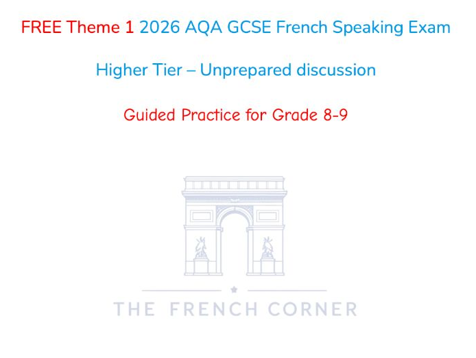 FREE Theme 1 2026 AQA GCSE French Speaking Exam Higher Tier Unprepared discussion