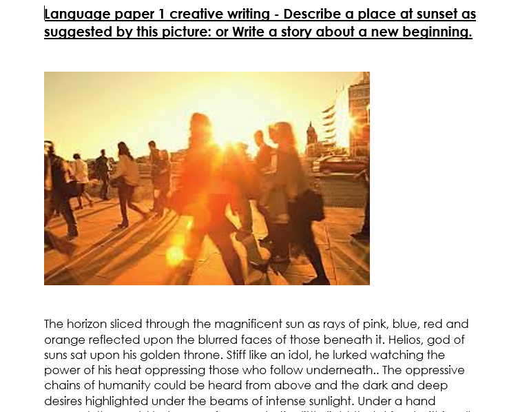 Grade 9 Creatrive Writing Example Grade 9 English Language Paper 1 Question 5 Creative writing ...