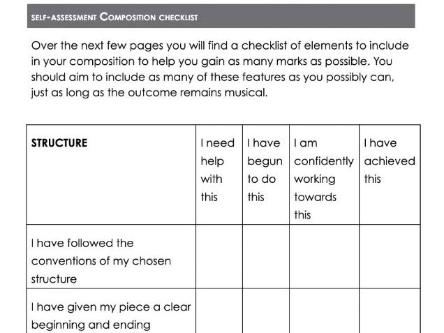 GCSE Music composition checklist