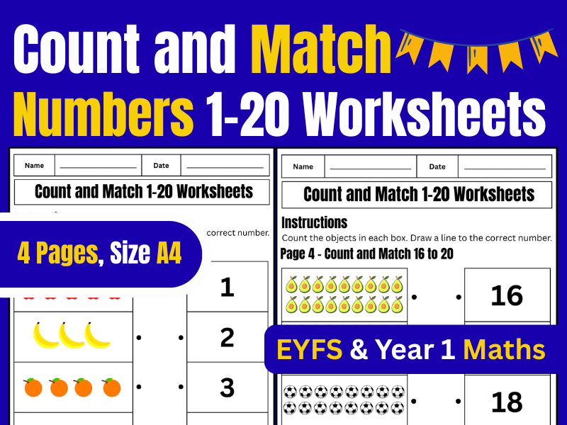 Count and Match Numbers 1–20 Worksheets | EYFS & Year 1 Maths
