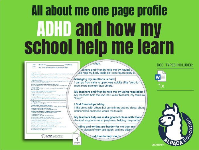 ADHD “All About Me” page – A Must-Have for Teachers, Clubs and Families